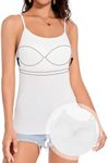 ANYFITTING Women's Built in Bra Tank Tops Singlet Bra Cami Camisoles White Top Undershirt Nightwear Basic Fitted Clothings Lounge Wear