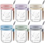 LANDNEOO 6 Pack Overnight Oats Containers with Lids and Spoons, 16 oz Glass Mason Overnight Oats Jars, Large Capacity Airtight Jars for Milk, Cereal, Fruit