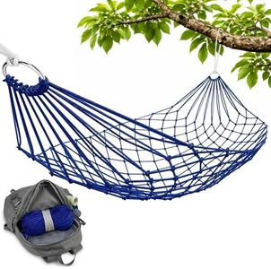 Mesh Hammock - Loop & Lounge Between Two Trees, Rope Hammocks for Outside Camping - No Stand Needed, 220 lb Capacity, Lightweight 13 oz Nylon Net Bed for Backyard Garden Patio Beach Travel, Blue