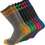 Cerebro Merino Wool Socks for Men, Cushioned Mid-calf Socks Moisture Wicking Men's Hiking Socks for Home, Trekking, Outdoors, 4pairs Yellow+green+red+blue, One Size