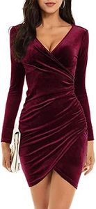 Niwicee Vestido Mujer Vestido Lápiz Elegante Velvet Ruchado Vestidos de Cóctel V Cuello Manga Larga Wrap Dresses Damas Vestidos de Bodycon para Fiesta Cóctel Casual(Vino Rojo,L)