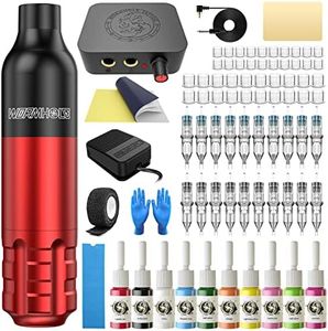 Tattoo Kit Wormhole Tattoo Machine Kit Tattoo Gun with 10 Inks 20 Cartridge Needles, Power Supply Tattoo Machine for Tattoo Artists and Beginners WTK141 Red