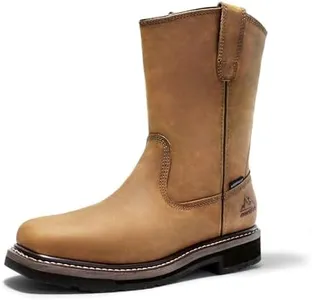 NORTIV 8 Steel Toe Boots for Men Waterproof Pull-on Wellington Work Boots Bronco Stormrider,Size 11,CAMEL,SNIC2431M