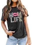 Fawniss Women Mom Life Shirt Mother's Day T-Shirt Cute Graphic Print Bless Mama Tee Tops （Grey,Medium