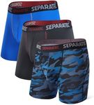 Separatec Mens Underwear with Pouch for balls Anti Chafing Underwear Men Athletic Sport Performance Long Boxer Briefs 3 Pack(XL, Bright Blue/Black/Blue Camo)
