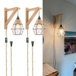 Frideko Wood Wall Sconces Set of Two Plug in, Rustic Wall Lamp with Plug in Cord, Farmhouse Wall Light Fixtures with 8.21FT On/Off Switch Cord, Indoor Sconces Wall Lighting for Bedroom Living Room