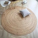 Fernish Décor Handwoven Jute Area Rug, Natural Yarn, Rustic Vintage Braided Reversible Rug (5 Feet (Round))