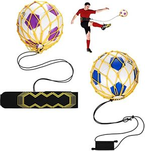 2 Pcs Soccer Kick Trainer Waist Belt Soccer Kick Throw Trainer Handle Solo Soccer Trainer Juggling Net Elastic Soccer Training Equipment for Kids Adults Training Aid, Ball Size 3, 4, 5 (Yellow)