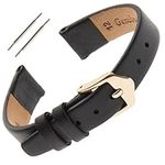 Gilden Ladies 6-14mm Classic Calfskin Flat Black Leather Watch Band F60, Black, Gold-Tone Buckle, 12mm, Standard, Classic