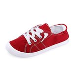 Women's Slip On Canvas Sneaker Low Top Casual Walking Shoes Classic Comfort Flat Fashion Sneakers, Red, 7