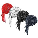 DOCILA Paisley Pattern Do Rags Skull Cap for Men Cotton 4 Pieces Moisture Wicking Hard Hats Under Helmet Beanie Cozy Motorcycle Running Cycling Hat Retro Dew Rags Head Cover Bandanas