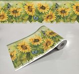 WallDesign Sunflower & Butterflies Leafy Print Design & Contour Cut Wallpaper Border Sticker for Stylish Wall, Ceiling, Floor Skirting Decoration - 5.25 Inch Width x 5 Feet Length