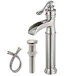 Aquafaucet Waterfall Bathroom Faucet Brushed Nickel Single Handle Single Hole Sink Vessel Lavatory Faucets Tall body