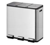 DOLPHY Stainless Steel Step-On Pedal Dustbin | With 3 Compartment 15L+15L+15L Rectangular Removable Inner Bucket Trash Can | For Bathroom, Home, Kitchen, And Office With Lid - 45 Litres Capacity