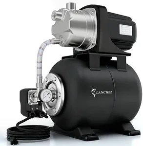 LANCHEZ 1.6HP Shallow Well Pump with Pressure Tank, 115V 1340GPH Automatic Irrigation Water Booster Jet Pump, Stainless Steel Water Transfer Pump for Home Garden Lawn Sprinkler Irrigation, Matte