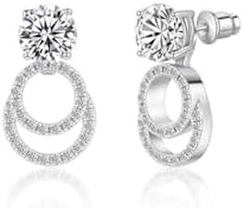 Molenia Moissanite Stud Earrings for Women, 925 Sterling Silver Ear Jacket Adjustable Double-Wear Design, Sparkly Round Cut Drop Earrings with Removable Halo Drop, Moissanite Jewelry Birthday Anniversary Mother's Day Gifts for Her Mom Wife