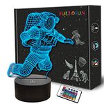 Spaceman 3D Night Light, Astronaut Rocket Optical Illusion Lamp Home Decor Bedroom Light with Remote Control 16 Colors Changing Best Xmas Birthday Gift for Outer Space Fan