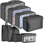 Voniry 8 Set Packing Cubes - Waterproof Mesh Travel Luggage Packing Organizer with Shoes Bag(Black)