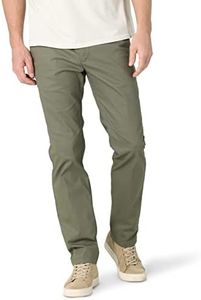 Lee Mens Extreme Motion Flat Front Slim Straight Pant, Muted Olive, 34W x 32L