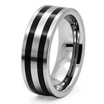 8MM Tungsten Carbide Dual Black Resin Strip Inlay Wedding Band Ring, Size Z