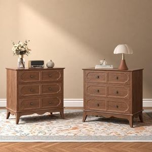 JOINICE Vintage Nightstand Set of 2 with Charging Station, 3 Large Drawers