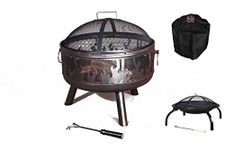 Texas Steel Fire Pit 60CM with Chromed grill + FREE rain cover + Free Dia.56cm Camping Fire pit(Grill, Folding Legs, Carry Bag)