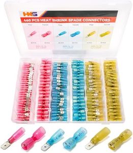 HKS 460PCS AWG 22-10 Spade Connector Kit - Male & Female Terminal - Heat Shrink Electrical Quick Disconnect Wire Connectors Kit - Tinned Copper - Automotive Marine Crimp - Waterproof and Insulated