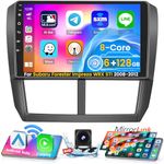 Roinvou 8 Cores 6+128G Android Radio Upgrade for Subaru Forester Impreza WRX STI 2008-2012, 9'' HD Touchscreen with Wireless CarPlay Android Auto GPS Navigation WiFi Backup Camera Mirror Link BT Mic