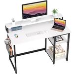 GreenForest Computer Desk with Full Monitor Stand and Reversible Storage Shelves,100cm Home Office Desk with Headphone Hook and Cup Holder, Study Writing Gaming Workstation Table,White