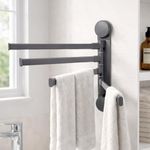 Amazon Basics 4 Bar Suction Towel Holder for Bathroom – Rust - Free Powder Coated Wall Mounted Towel Rack No Drill Towel Rack | Modern Bathroom Accessories Organizer Grey
