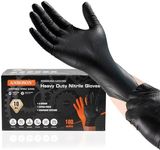 ANBOSON 10 Mil Nitrile Disposable Gloves Heavy Duty Mechanic Gloves Raised Diamond Texture Thick Black, 100 Pack Large