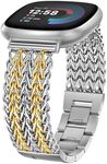 Minyee Metal Band Compatible with Fitbit Versa 4/ Sense 2/ Versa 3/ Sense 1 Band Women, Dressy Stainless Steel Mesh Multi-chain Designer Starlight Link Bracelet Fancy Chic Wristband Replacement Strap