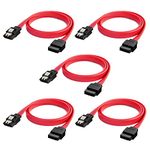 SATA III Cable, CableCreation 5-Pack 18-inch SATA III 6.0 Gbps 7pin Female to Female Data Cable with Locking Latch, Red