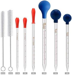 6PCS Thick Glass Graduated Dropper Pipettes Fluid and Liquid Pipettors 0.5ml 1ml 2ml 3ml 5ml 10ml with Caps and 2PCS Washing Brushes (20cm-7.8inch)