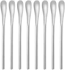 Bidponds 5Inch/12.8cm Coffee Stirrers Spoon,Silver Stainless Steel 304# Coffee Stir Sticks,Round Solid Handle Cocktail Beverage Iced Tea Stirring Stick,Drink Mixing Spoon,Set of 8