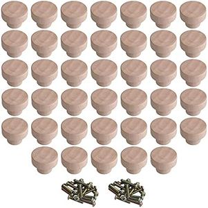 BQLZR Round Wood Furniture Knobs Pulls Handles for Cabinet Drawer Cupboard Pack of 40