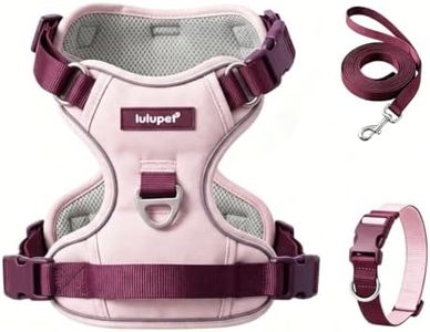 LULUPET Dog Harness Collar and Leash Set, No Pull Vest Adjustable with Reflective Strip Soft Handle for Small Medium Large Sized Dogs Pink