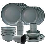 Dhnvcud 24 Pcs Camping Plates and Bowls Set, Unbreakable Plastic Dinner Set, Lightweight Plates and Bowls Plastic, Dinnerware Set with 6 Dinning Plates, 6 Dessert Plates, 6 Bowls, 6 Cups