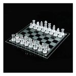 Glass Chess Game Set,Frosted/Polished Glass Chess Board Set Glass Chess Pieces with Padded Bottom, Crystal Chess Board Youth Adults Play Set (White)