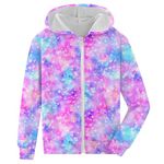 ACOCOPY Zip Up Hoodies for Girls Pink Galaxy Hooded Sweatshirt Novelty Hoody Jacket with Pockets for Winter Size 8-10