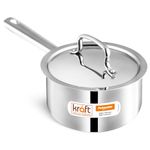 Kraft Futuretec Triply Stainless Steel Saucepan with Lid - 2.2 Litre (18cm) | 2.5mm Thick | Tea Saucepan Induction and Gas Base | 5 Year Warranty | Strong Handle, Toxin Free