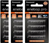 Panasonic BK-3HCCE/12BN Eneloop(Up to 2550 mAH) Pro AA high Capacity Ni-MH Pre-Charged Rechargeable Batteries, 12-Battery Pack