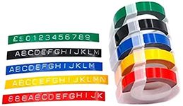 Motex Embossing Label Maker Tape for DIY, Scrapbooking & Craft - Set of 5 Basic Colours (Black, Blue, Green, Red & Yellow) - Made in Korea