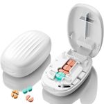 Pill Cutter Splitter for Small and Tiny Pills, 1/2 1/4 Pill Splitter for Small Pills,Vitamins, Tablets in Half or Quarters, Accurate and Easy Cutting, Stainless Steel Blade, Back Storage (White)