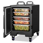 COSTWAY Insulated Food Pan Carrier for 5 Full-Size Pans, End-Loading Food Warmer with Wheels, Handles, Double Buckles, Food-Grade LLDPE Material, Hot Box for Catering, Canteens, Restaurants