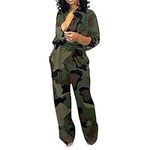 FunAloe Jumpsuits for Women Long Sleeve Wide Leg Playsuits Jumpsuits Elegant Pants with Pocketed Top Camouflage Pants Top Camouflage Dungarees Overalls Romper Camouflage L Trousers Sale