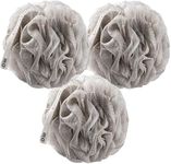 MainBasics Bath Shower Loofah Sponge Pouf Body Scrubber Exfoliator Body Wash Sponge (Set of 3, Totally Taupe)