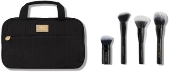 LAURA GELLER Quilted Folding Travel Makeup Bag, Black + Full Face Brush Set