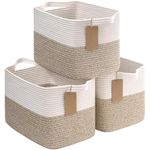 Goodpick Woven Storage Baskets, Shelf Baskets for Organizing and Storage, Gift Basket Empty with Handles, Baby Laundry Baskets for Nursery, Dog Toy Baskets, 13.5 x 11 x 9.5 Inches, 3 Pack, Brown