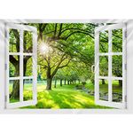 Tucocoo Tapestry Green Aesthetic Natural Scenery Window View Wall Tapestries for Bedroom Living Room Decor Trees Forest Sunrise Sunshine Picture Summer Nature Tapestry Wall Hangings (60x80 inch)